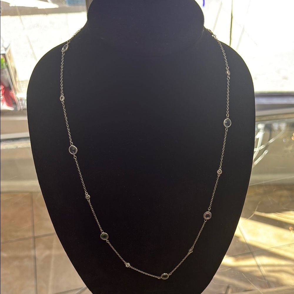 925 Sterling Silver 37” Necklace with Crystal Accents